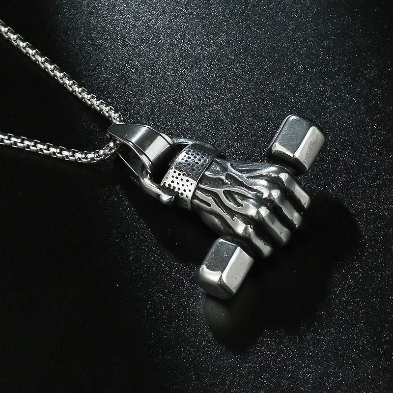 Vintage Dumbbell Necklace Unisex Pendant Trendy Only $9.9