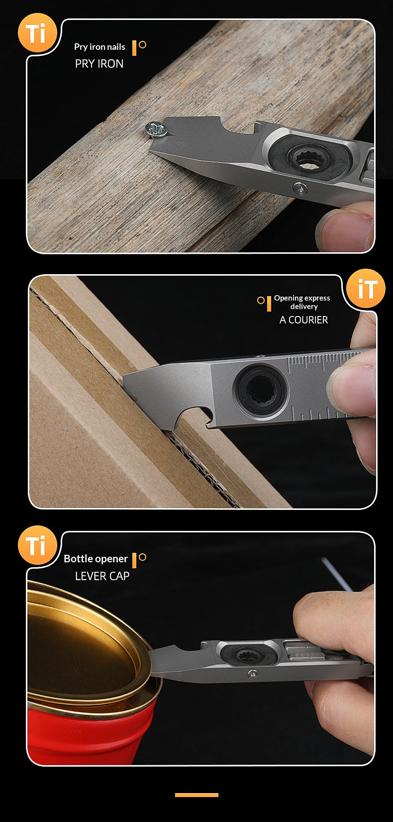 TC4 Titanium Alloy Multi-Functional EDC Pry Bar - Tactical Ratchet Wrench, Screwdriver & Window Breaker Tool