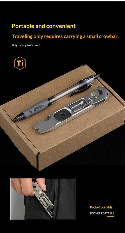 TC4 Titanium Alloy Multi-Functional EDC Pry Bar - Tactical Ratchet Wrench, Screwdriver & Window Breaker Tool