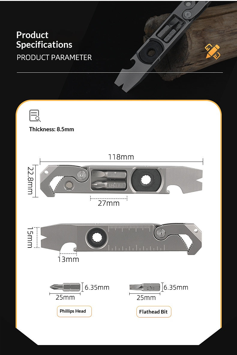 TC4 Titanium Alloy Multi-Functional EDC Pry Bar - Tactical Ratchet Wrench, Screwdriver & Window Breaker Tool