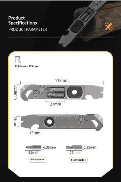 TC4 Titanium Alloy Multi-Functional EDC Pry Bar - Tactical Ratchet Wrench, Screwdriver & Window Breaker Tool