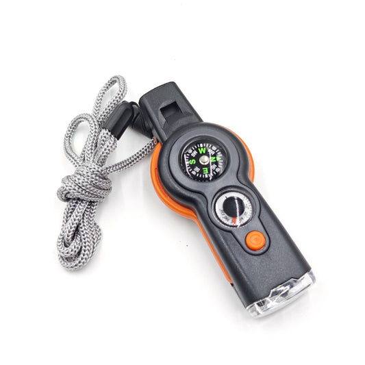 7-in-1 Outdoor Emergency Survival Whistle with LED & Compass