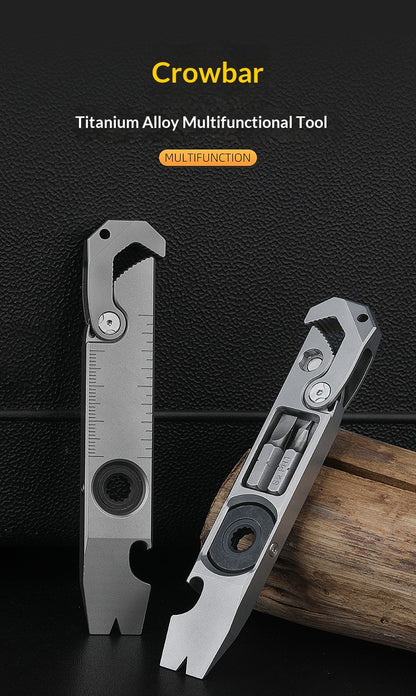 TC4 Titanium Alloy Multi-Functional EDC Pry Bar - Tactical Ratchet Wrench, Screwdriver & Window Breaker Tool