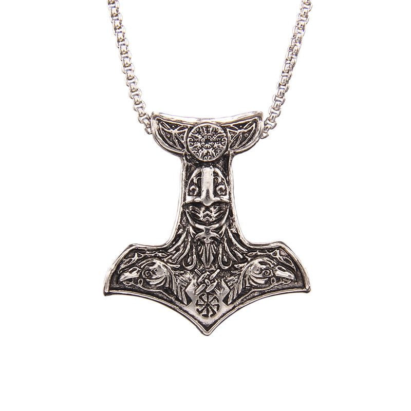 Viking raven axe necklace men’s punk pendant
