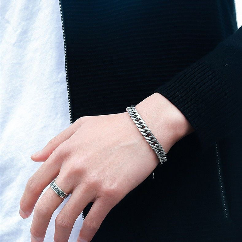 Titanium Steel Bracelet, INS Trendy Minimalist Hip-Hop Couple Band
