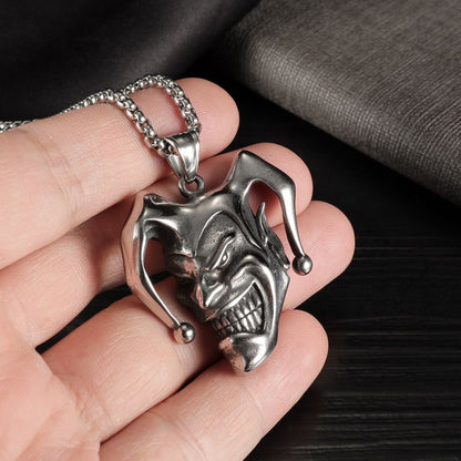 Skull Clown Pendant Necklace – Punk Gothic Joker Smile Jewelry for Men & Women, Dark Street Style