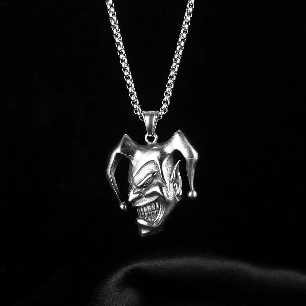 Skull Clown Pendant Necklace – Punk Gothic Joker Smile Jewelry for Men & Women, Dark Street Style