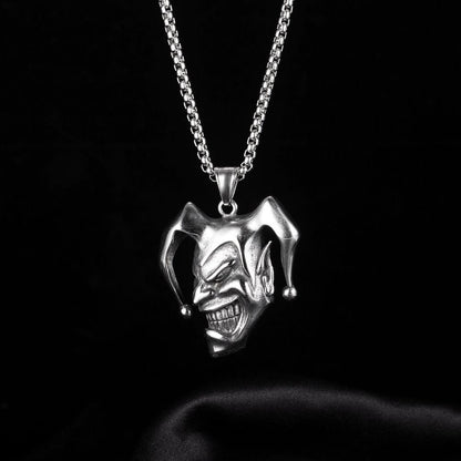 Skull Clown Pendant Necklace – Punk Gothic Joker Smile Jewelry for Men & Women, Dark Street Style