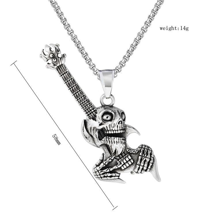 Skull Guitar Pendant Necklace – Punk Rock Skeleton Jewelry for Men & Women, Vintage Gothic Street Style