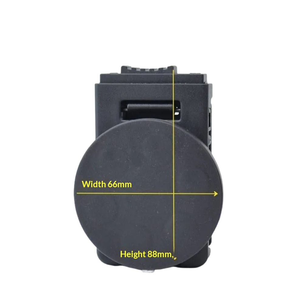 Industrial magnetic belt clip specification chart showing 18kg pull force and 66mm diameter magnet