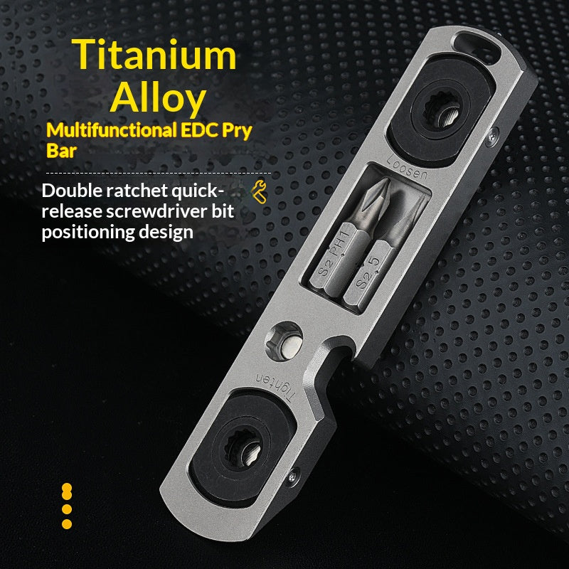 TC4 Titanium Alloy Multi-Functional EDC Pry Bar - Tactical Ratchet Wrench, Screwdriver & Window Breaker Tool