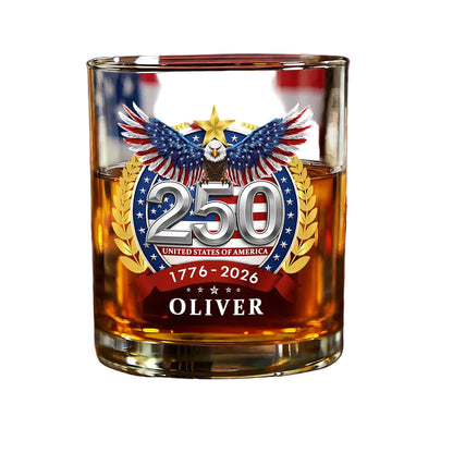 personalized 250th anniversary whiskey glass USA eagle design