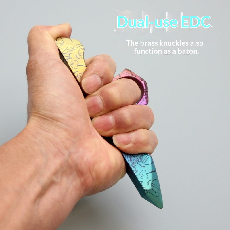rainbow titanium outdoor utility tool close up