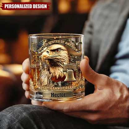 Personalized Patriotic Whiskey Glass – 1776–2026 250th Anniversary Gift