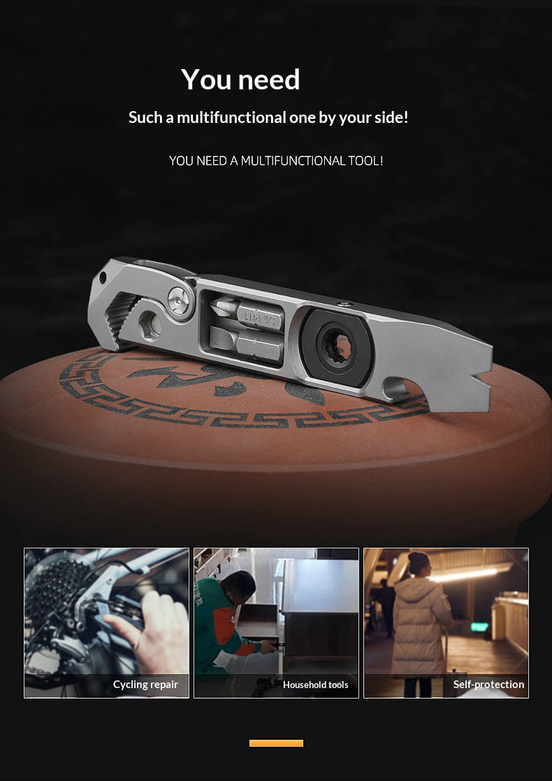 TC4 Titanium Alloy Multi-Functional EDC Pry Bar - Tactical Ratchet Wrench, Screwdriver & Window Breaker Tool