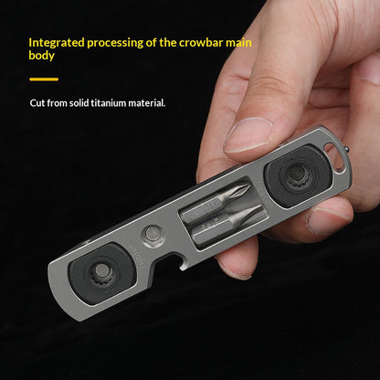 TC4 Titanium Alloy Multi-Functional EDC Pry Bar - Tactical Ratchet Wrench, Screwdriver & Window Breaker Tool