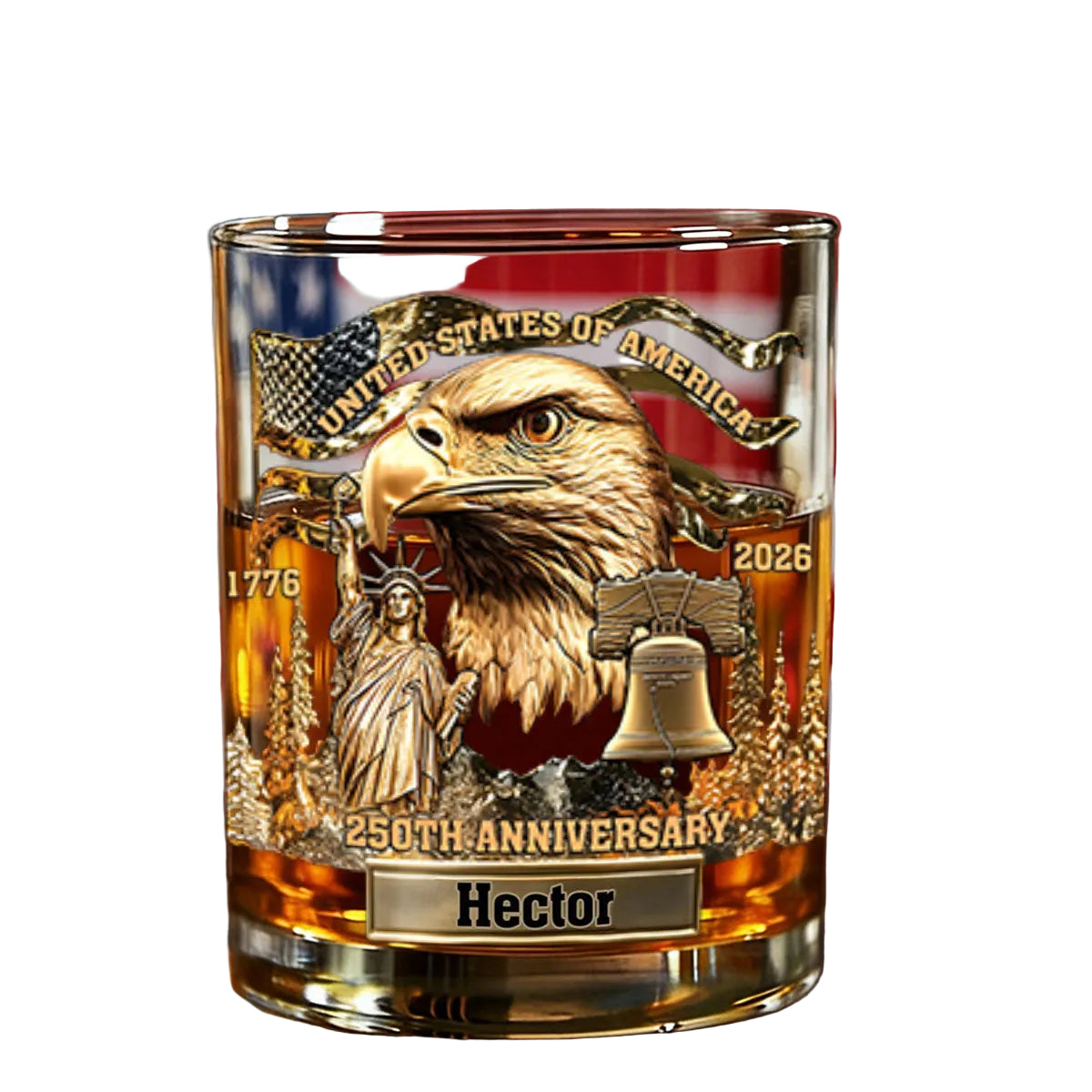 personalized patriotic whiskey glass 1776 2026 design