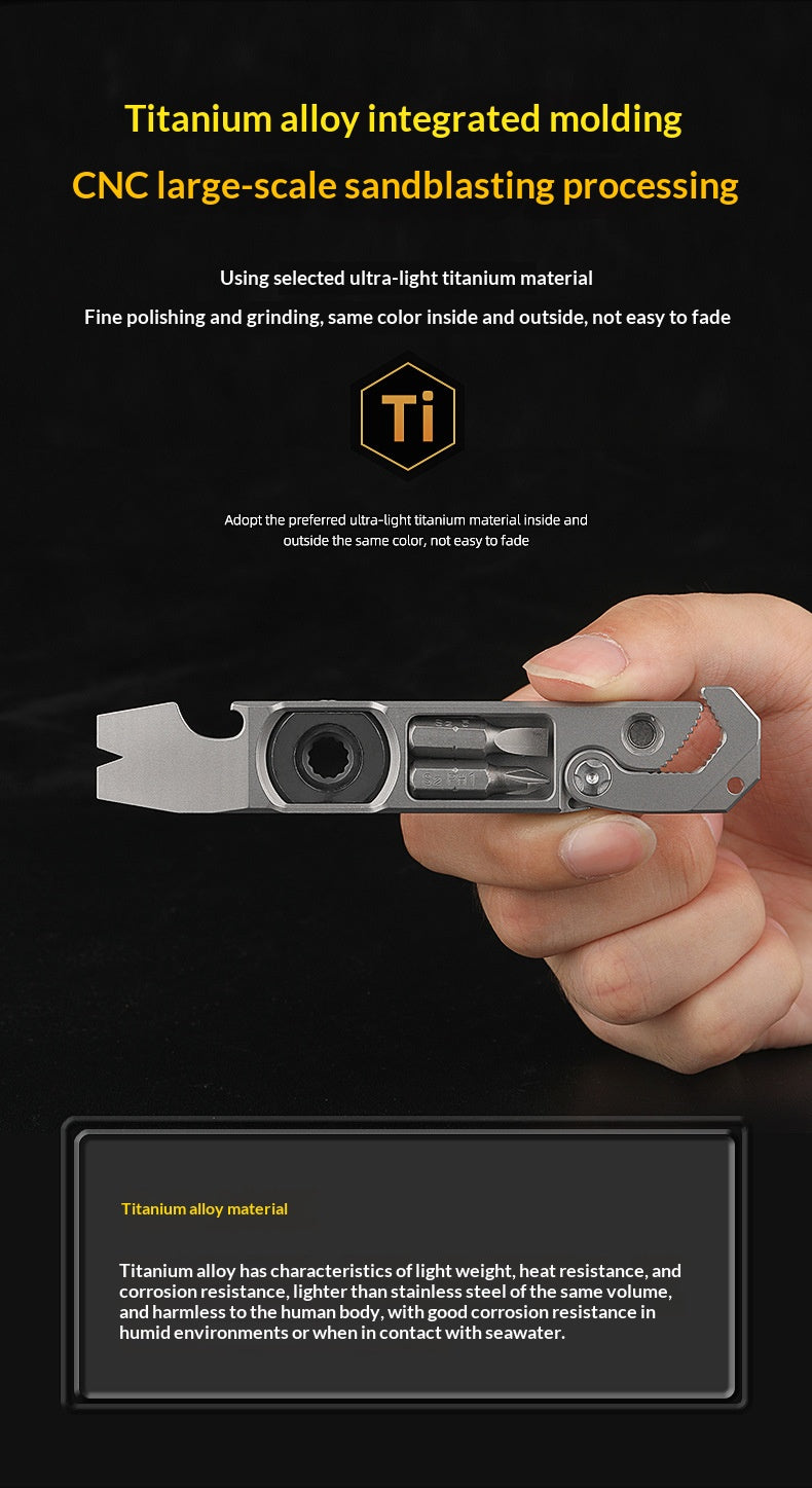 TC4 Titanium Alloy Multi-Functional EDC Pry Bar - Tactical Ratchet Wrench, Screwdriver & Window Breaker Tool