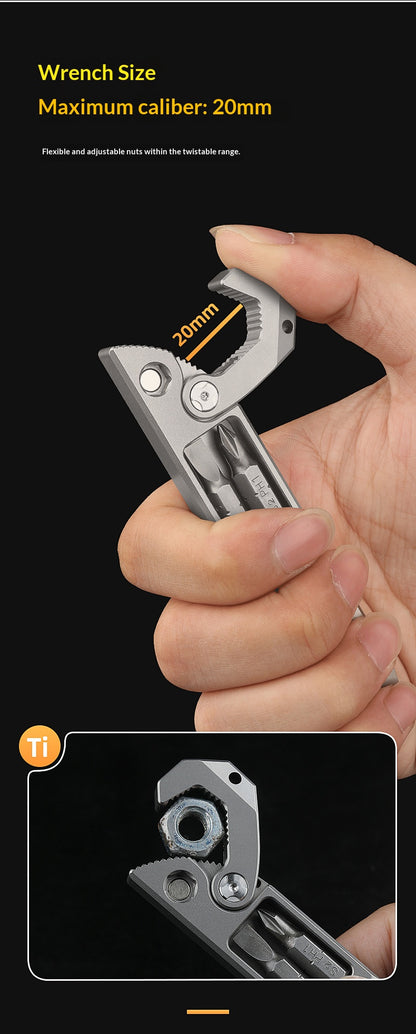 TC4 Titanium Alloy Multi-Functional EDC Pry Bar - Tactical Ratchet Wrench, Screwdriver & Window Breaker Tool