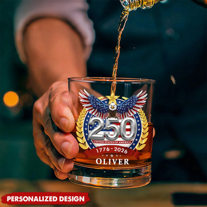 Personalized 250th Anniversary Whiskey Glass (1776–2026) | USA Patriotic Gift