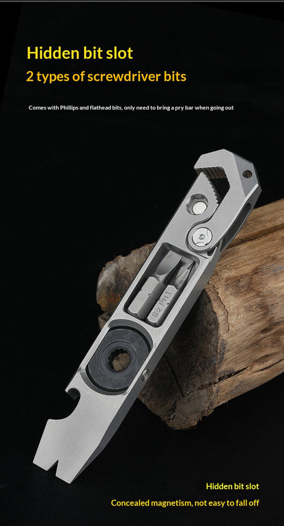 TC4 Titanium Alloy Multi-Functional EDC Pry Bar - Tactical Ratchet Wrench, Screwdriver & Window Breaker Tool