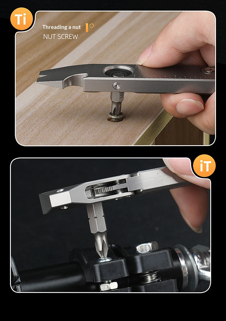 TC4 Titanium Alloy Multi-Functional EDC Pry Bar - Tactical Ratchet Wrench, Screwdriver & Window Breaker Tool