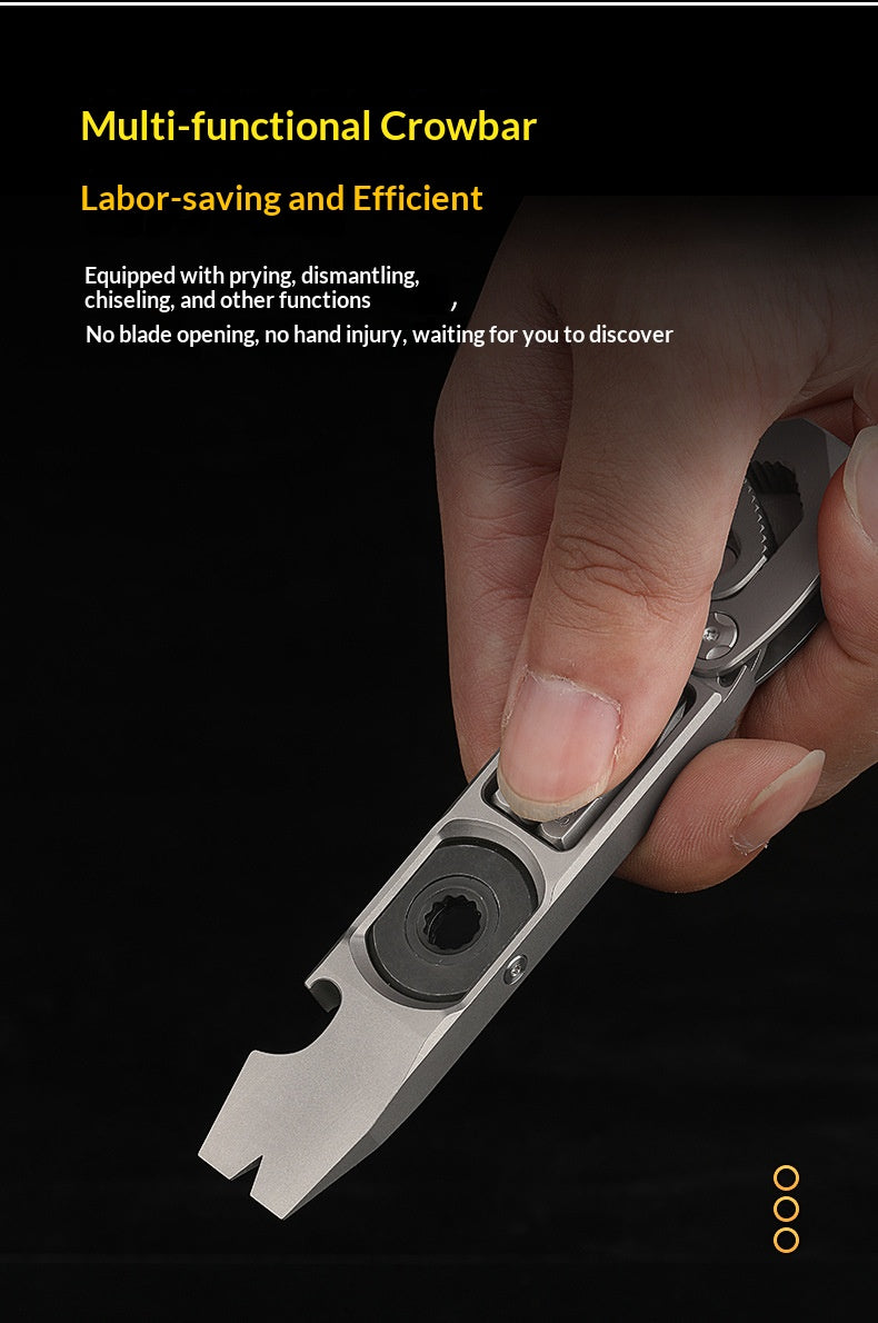 TC4 Titanium Alloy Multi-Functional EDC Pry Bar - Tactical Ratchet Wrench, Screwdriver & Window Breaker Tool