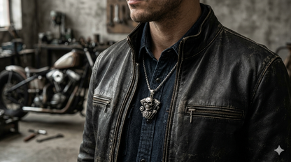 Vintage Punk Mechanical Skull Engine Pendant Necklace | Retro Biker Style Industrial Jewelry