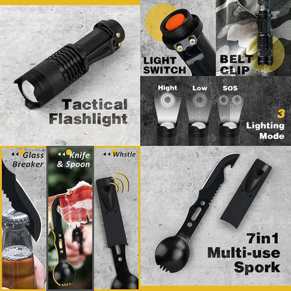 Outdoor Survival Gear and Emergency Equipment Kit, Cool Gadgets for Men, Camping Fishing