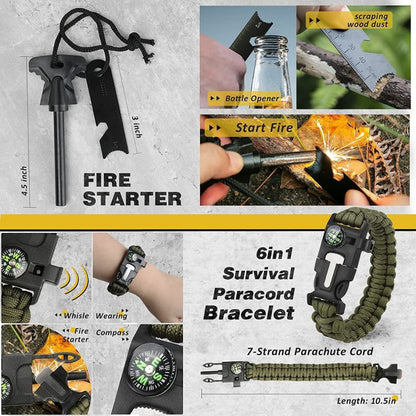 Outdoor Survival Gear and Emergency Equipment Kit, Cool Gadgets for Men, Camping Fishing