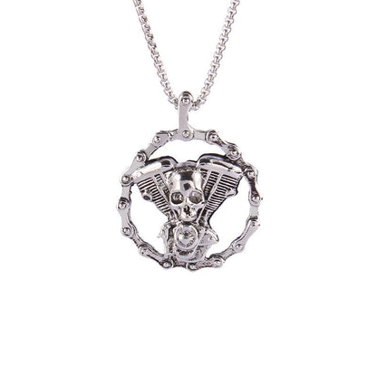 Vintage Mechanical Skull Engine Pendant Necklace for Men