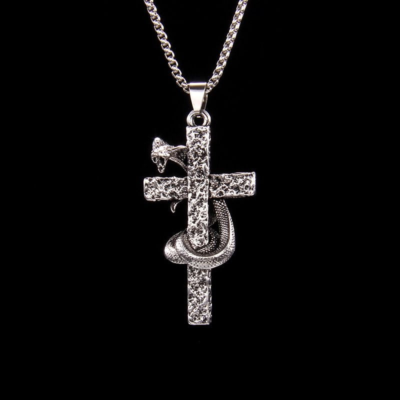 Gothic Cobra Snake Cross Pendant Necklace | Punk Street Jewelry