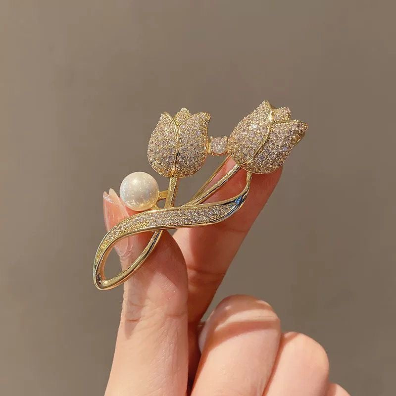 Tulip Flower Brooch Elegant Women Vintage Lapel Pin
