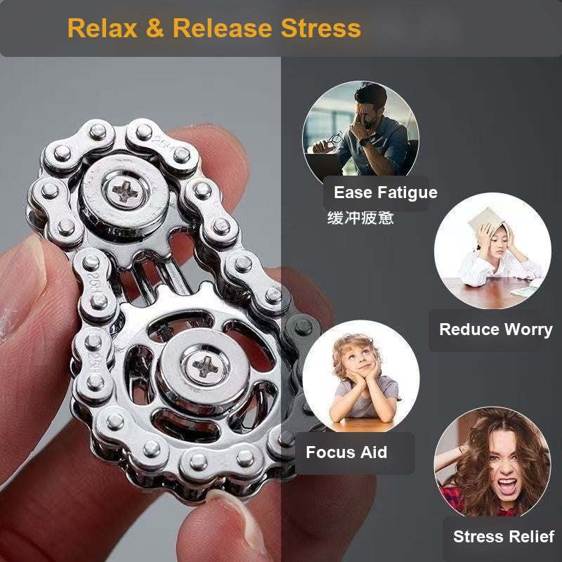 Silver chain gear fidget spinner relax and release stress