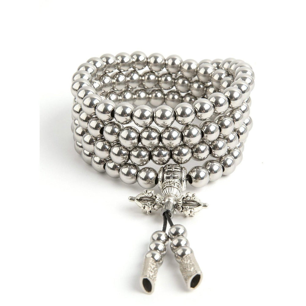 Stainless Steel Buddhism Mala Necklace - Self-Defense EDC Tool, Lucky Amulet