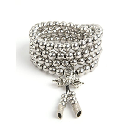 Stainless Steel Buddhism Mala Necklace - Self-Defense EDC Tool, Lucky Amulet