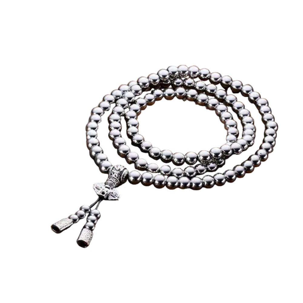 Full Stainless Steel Buddhism Mala Necklace - Self-Defense EDC Tool, Lucky Amulet
