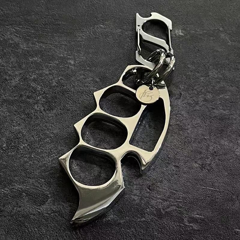 Silver keychain EDC knuckle accessory with carabiner clip