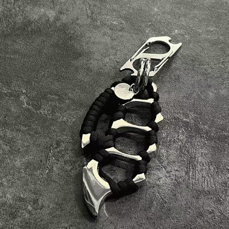Silver paracord wrapped keychain EDC knuckle accessory
