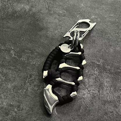 Silver paracord wrapped keychain EDC knuckle accessory
