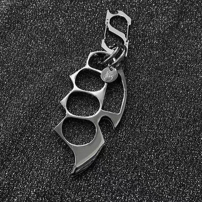 Silver keychain EDC knuckle accessory product closeup