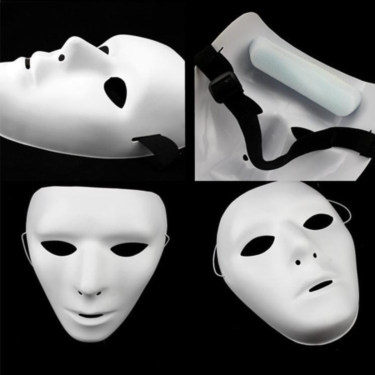 Plain white full-face costume mask detail