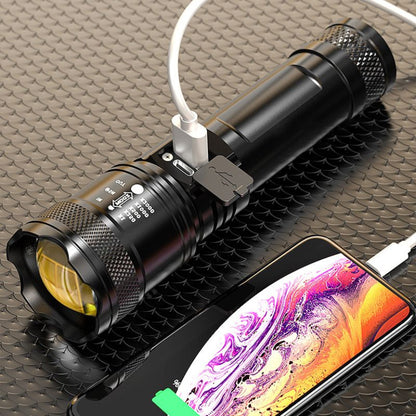 7500 Lumens Tactical LED Flashlight – USB Rechargeable Zoomable Light