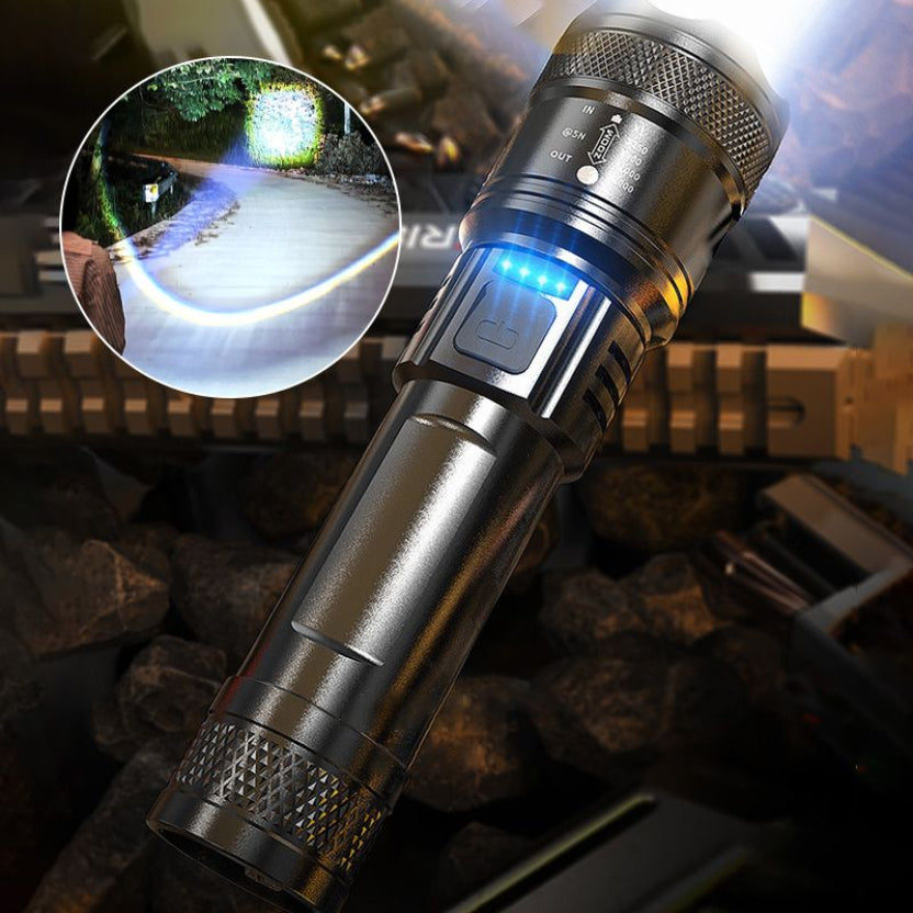 7500 Lumens Tactical LED Flashlight – USB Rechargeable Zoomable Light