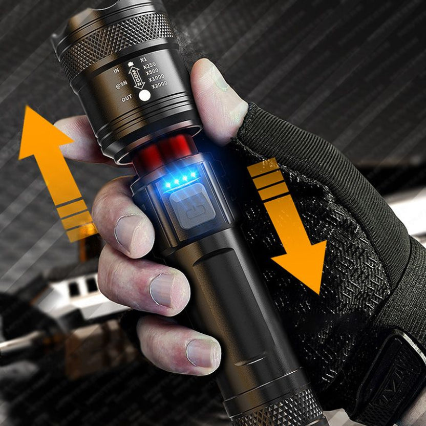 7500 Lumens Tactical LED Flashlight – USB Rechargeable Zoomable Light